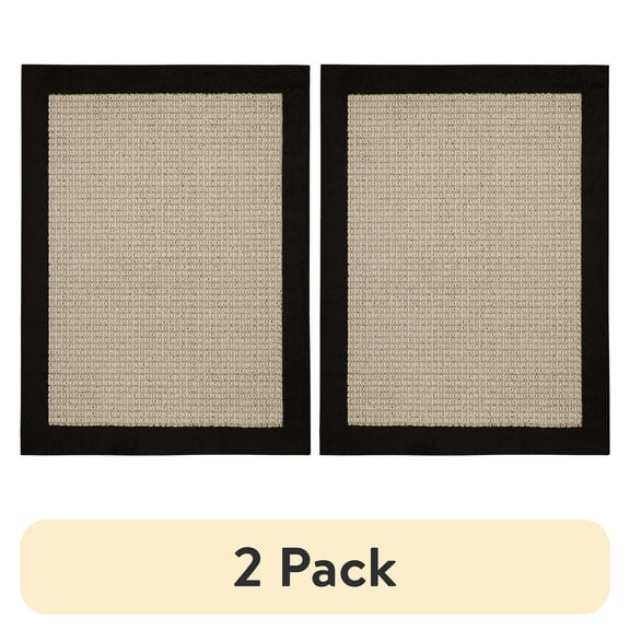 (2 pack) Mainstays Farmhouse Faux Sisal Olefin Black Border Indoor Area Rug, 4'x5'4"