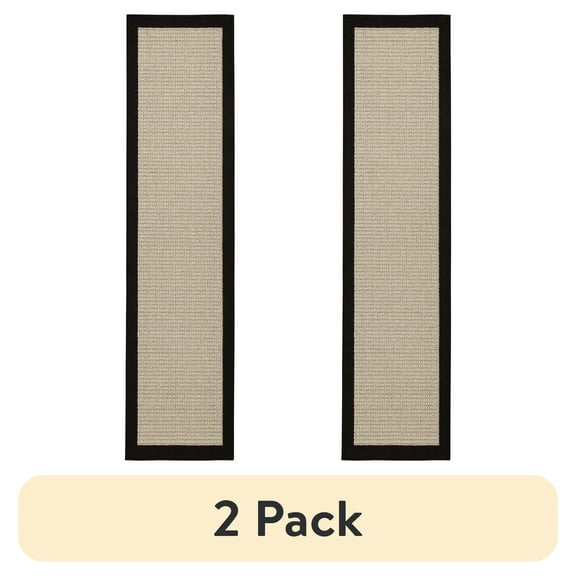 (2 pack) Mainstays Farmhouse Faux Sisal Olefin Black Border Indoor Hallway Runner Rug, 2'6"x10'
