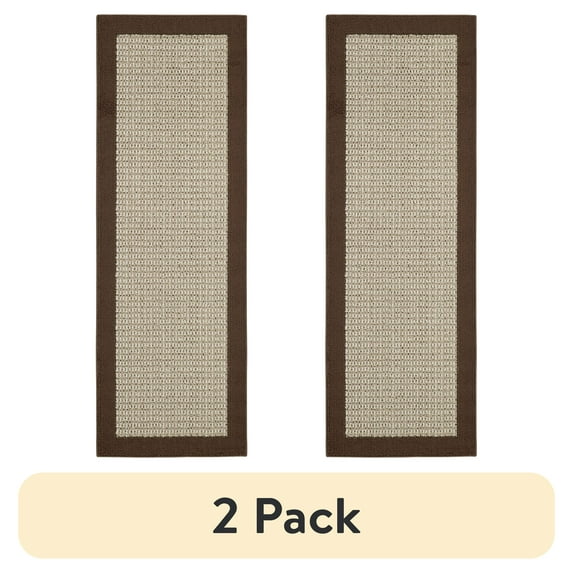 (2 pack) Mainstays Farmhouse Faux Sisal Olefin Brown Border Indoor Hallway Runner Rug, 2'x6'