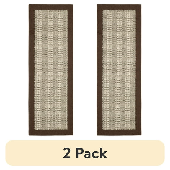 (2 pack) Mainstays Farmhouse Faux Sisal Olefin Brown Border Indoor Hallway Runner Rug, 2'x6'