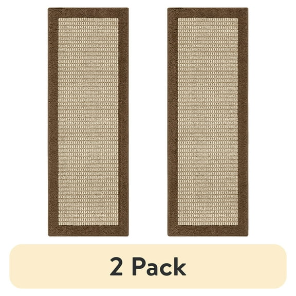 (2 pack) Mainstays Farmhouse Faux Sisal Olefin Brown Border Indoor Hallway Runner Rug, 2'x6'