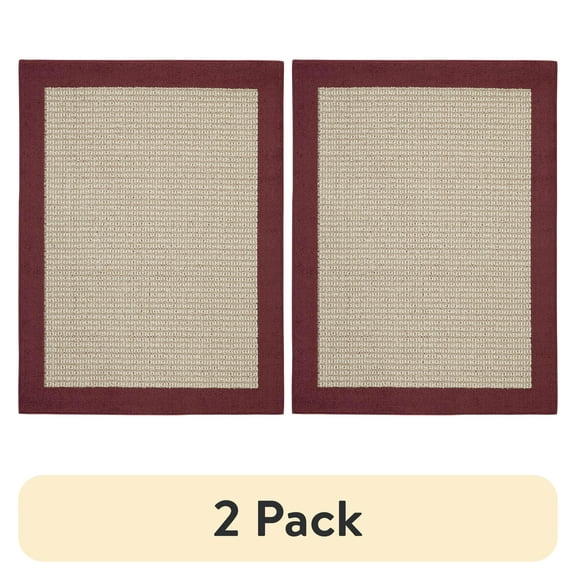 (2 pack) Mainstays Farmhouse Faux Sisal Olefin Red Border Indoor Area Rug, 4' x 5'4"