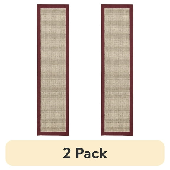 (2 pack) Mainstays Farmhouse Faux Sisal Olefin Red Border Indoor Hallway Runner Rug, 2'6"x10'