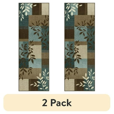 (2 pack) Mainstays Traditional Leaf Block Blue Brown Indoor Hallway Runner Rug, 1'8"x5'