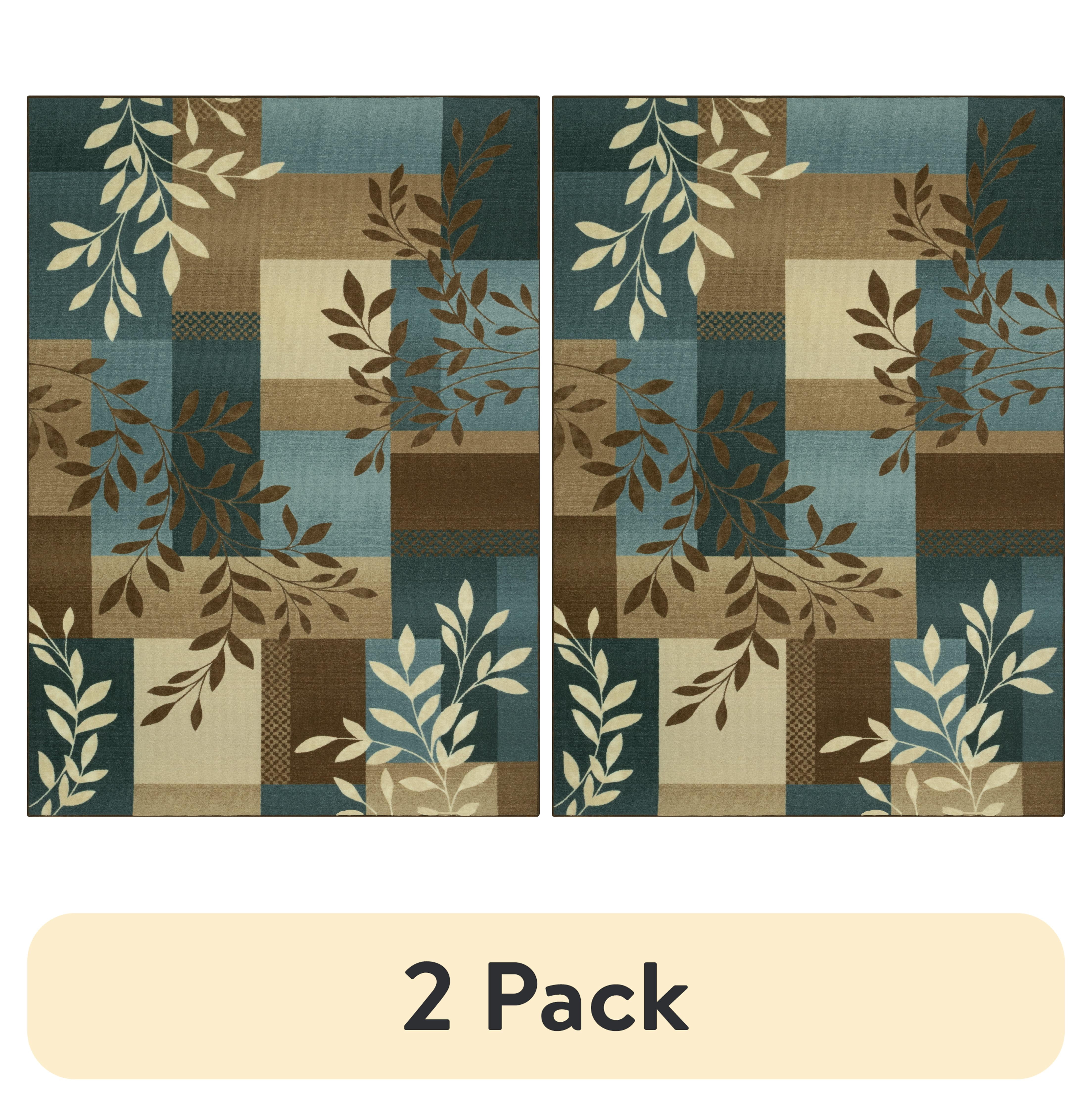 (2 pack) Mainstays Traditional Leaf Block Blue Brown Print Indoor Area Rug, 7' x 10'
