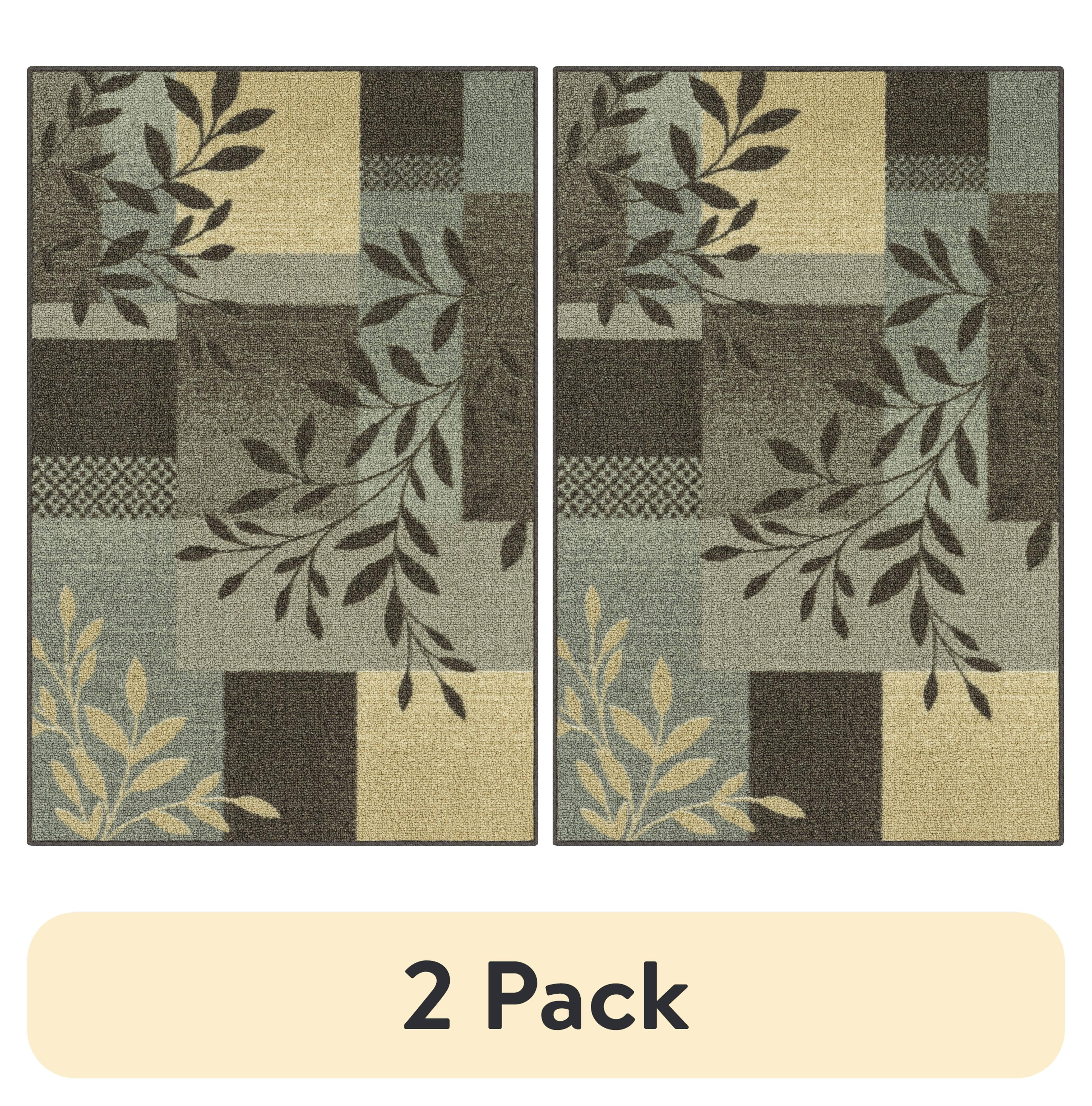 (2 pack) Mainstays Gray Leaf Block Print Indoor Accent Rug, 2'6" x 3'10", For Home Decor