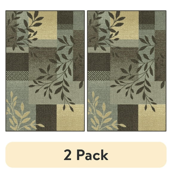 (2 pack) Mainstays Gray Leaf Block Print Indoor Accent Rug, 2'6" x 3'10", For Home Decor