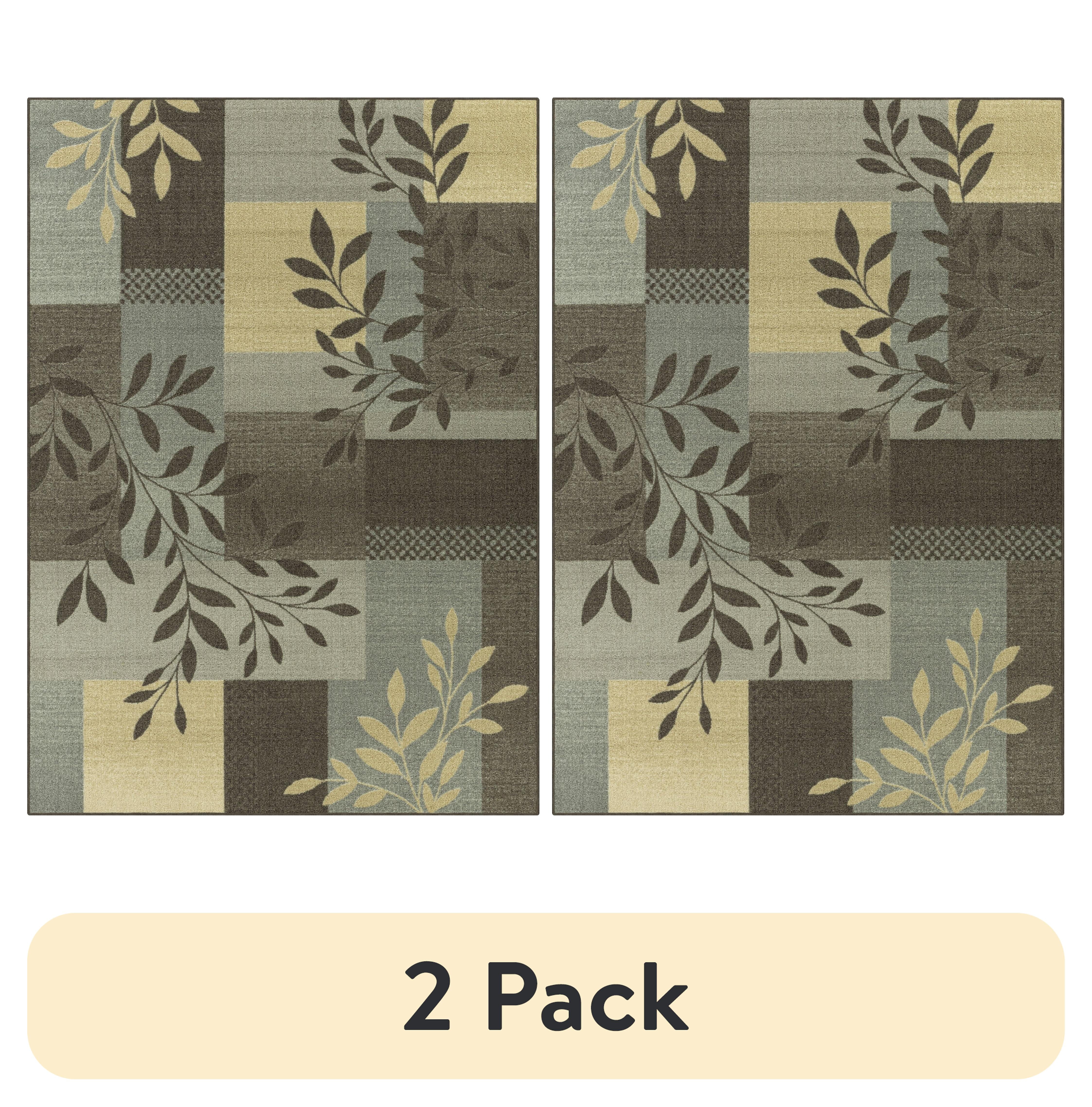 (2 pack) Mainstays Traditional Leaf Block Gray Print Indoor Area Rug, 5' x 7'