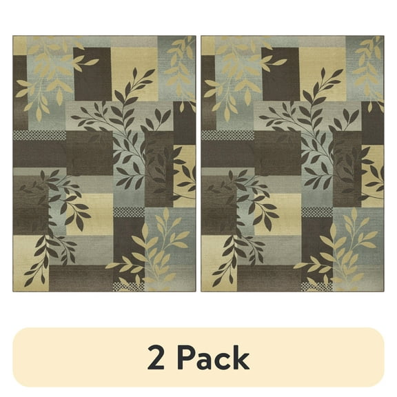 (2 pack) Mainstays Traditional Leaf Block Gray Print Indoor Area Rug, 7' x 10'