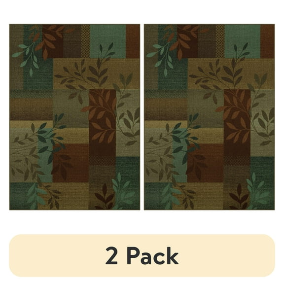 (2 pack) Mainstays Traditional Leaf Block Multicolor Print Indoor Large Area Rug, 9' x 12'