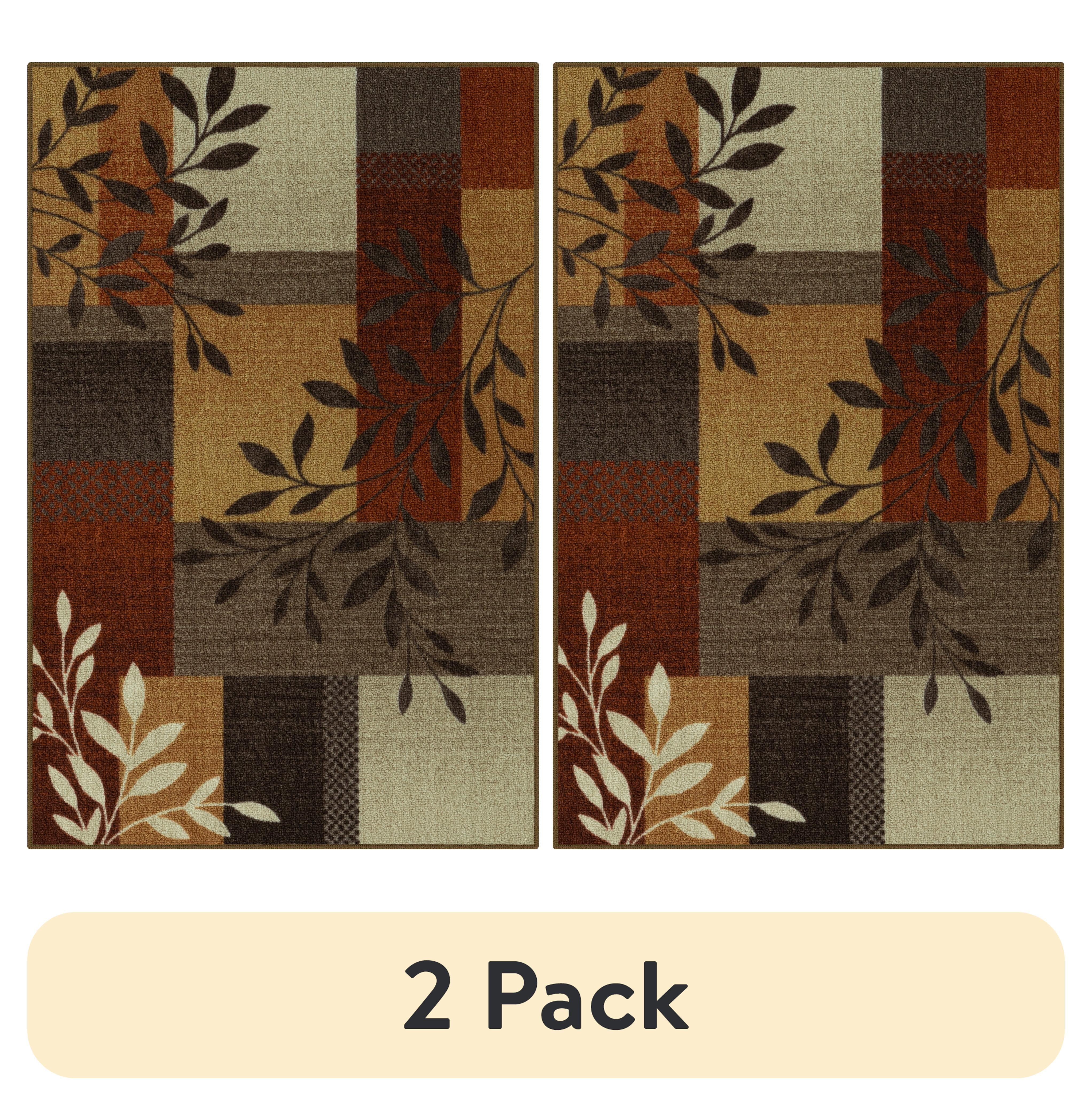 (2 pack) Mainstays Traditional Leaf Block Rust Brown Print Indoor Accent Rug, 2'6"x3'10"