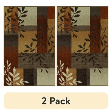 (2 pack) Mainstays Traditional Leaf Block Rust Brown Print Indoor Accent Rug, 2'6"x3'10"