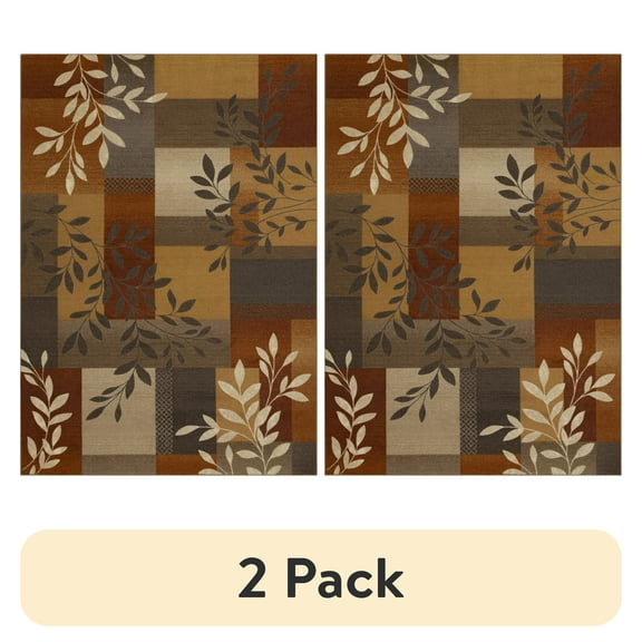 (2 pack) Mainstays Traditional Leaf Block Indoor Area Rug, Rust Brown, 7' x 10'