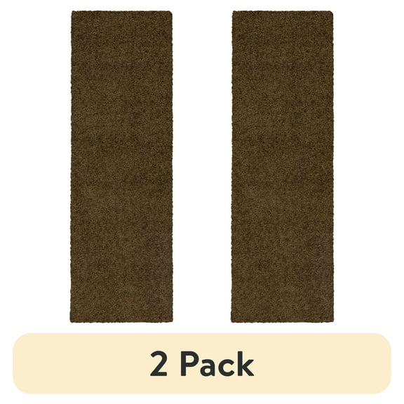 (2 pack) Mainstays Traditional Solid Brown Suede Shag Indoor Hallway Runner Rug, 1'9" x 5'