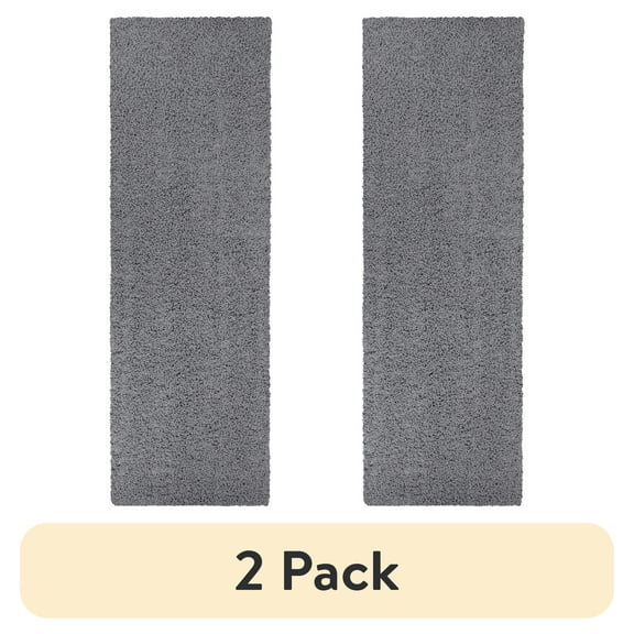 (2 pack) Mainstays Traditional Solid Gray Shag Indoor Runner Rug, 1'9"x5'