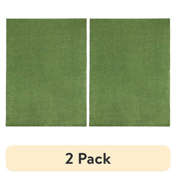 (2 pack) Mainstays Traditional Solid Green Shag Indoor Area Rug, 7' x 10'