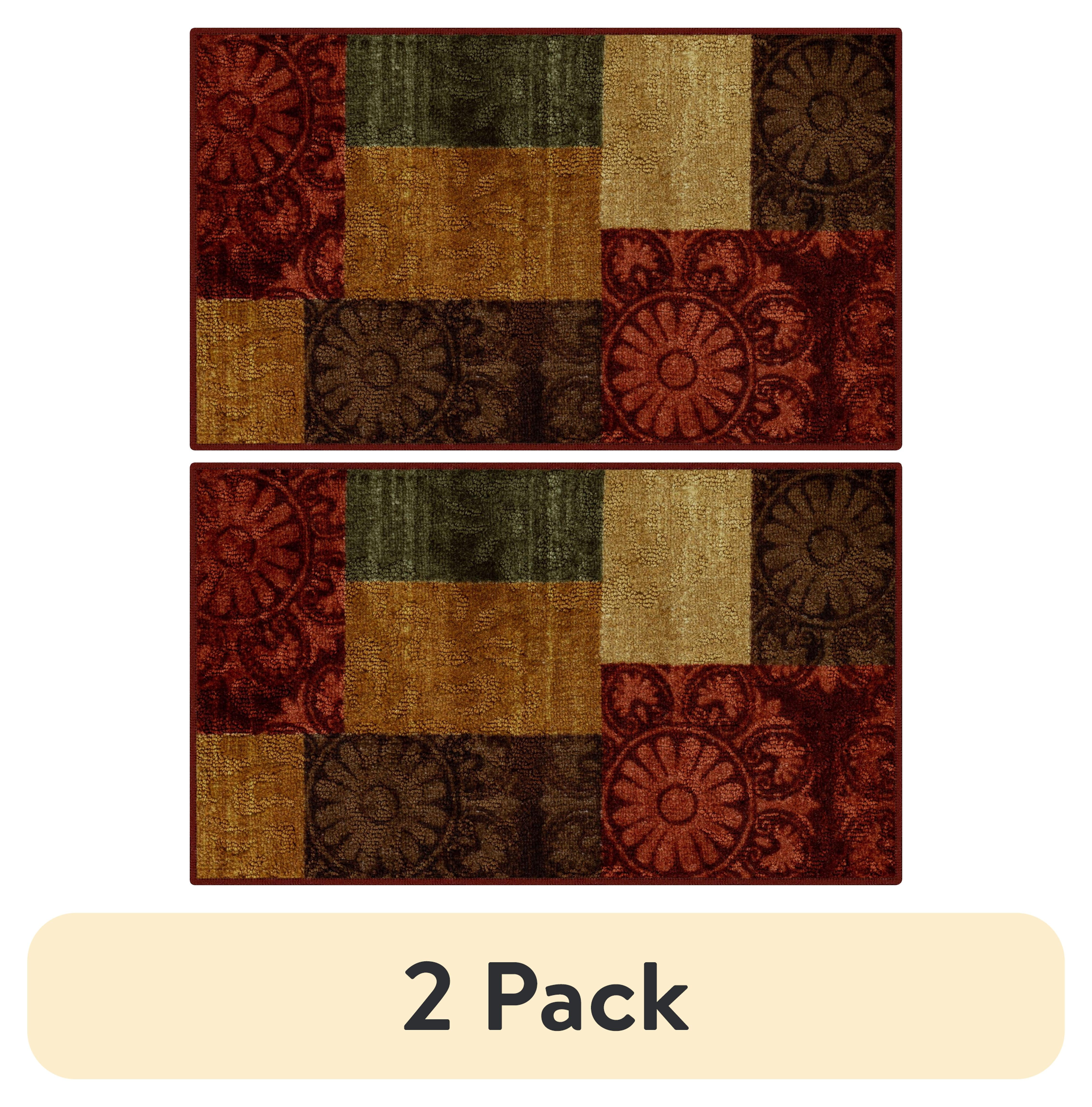 (2 pack) Mainstays Transitional Medallion Block Indoor Entryway Accent Rug, Red Spice, 1'8" x 2'10"