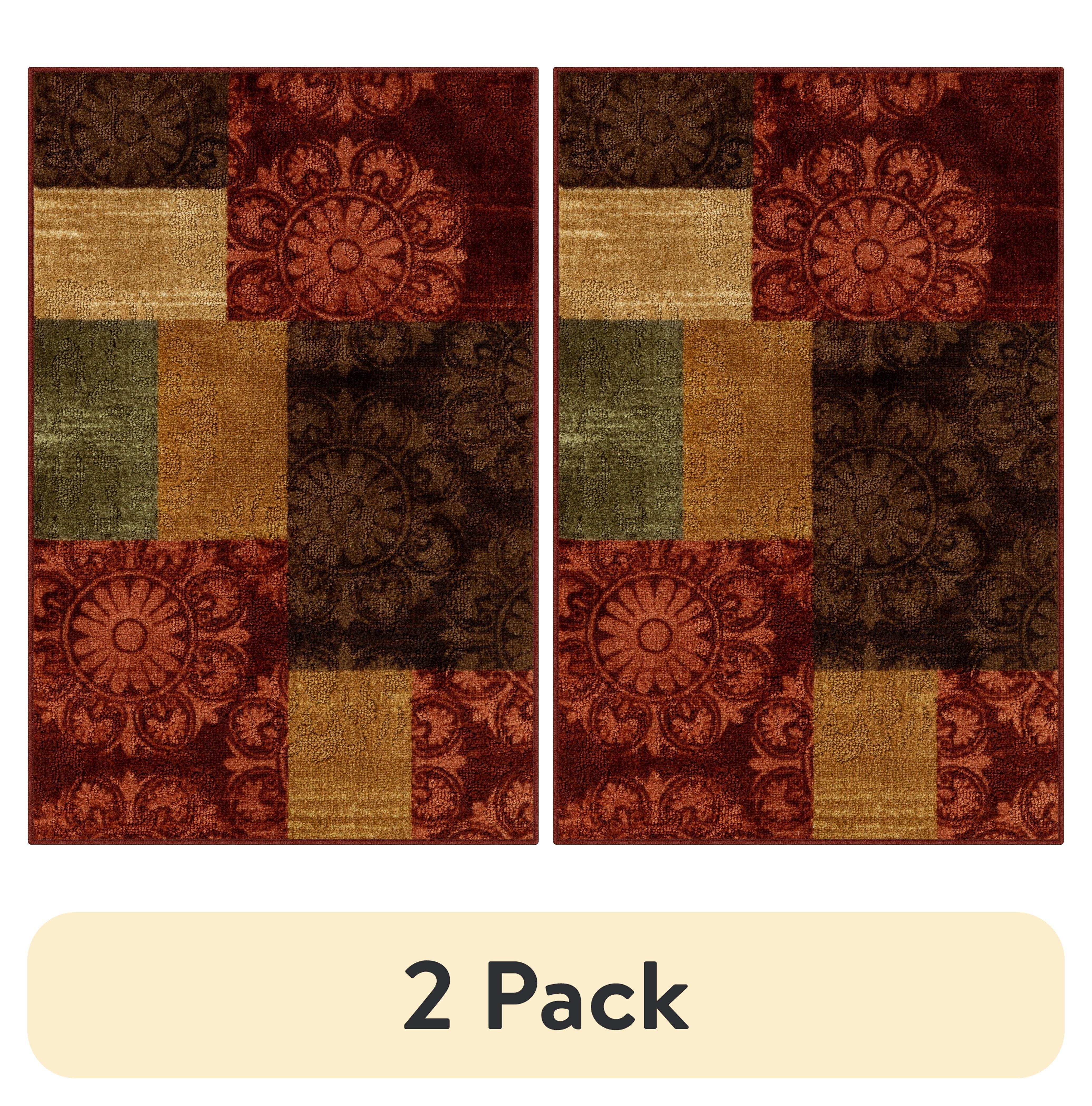 (2 pack) Mainstays Transitional Medallion Block Red Print Indoor Accent Rug, 2'6"x3'10"