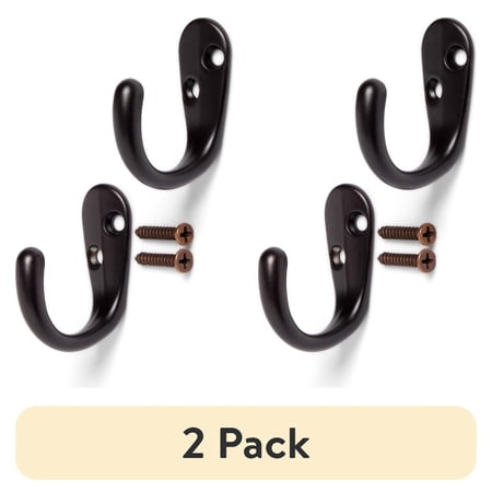 (2 pack) Mainstays, Bronze Finish Metal Hooks, Clutter-Free Hooks for Hanging Towels and Coats, 10 lbs Capacity, 2 Pack