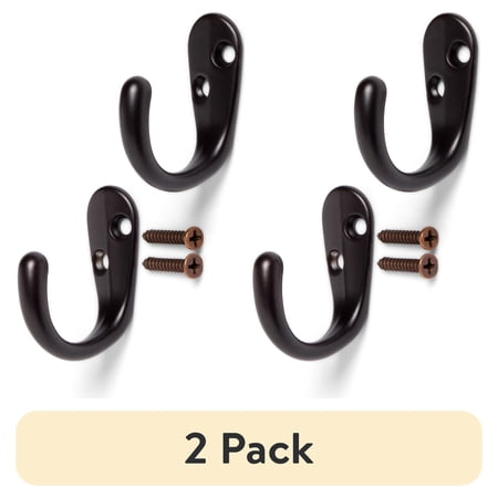 (2 pack) Mainstays, Two Oil-Rubbed Bronze Small Hooks, Mounting Hardware Included, 2 Small Hooks, 10 lb Limit per Hook