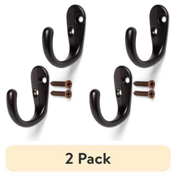 (2 pack) Mainstays, Bronze Finish Metal Hooks, Clutter-Free Hooks for Hanging Towels and Coats, 10 lbs Capacity, 2 Pack