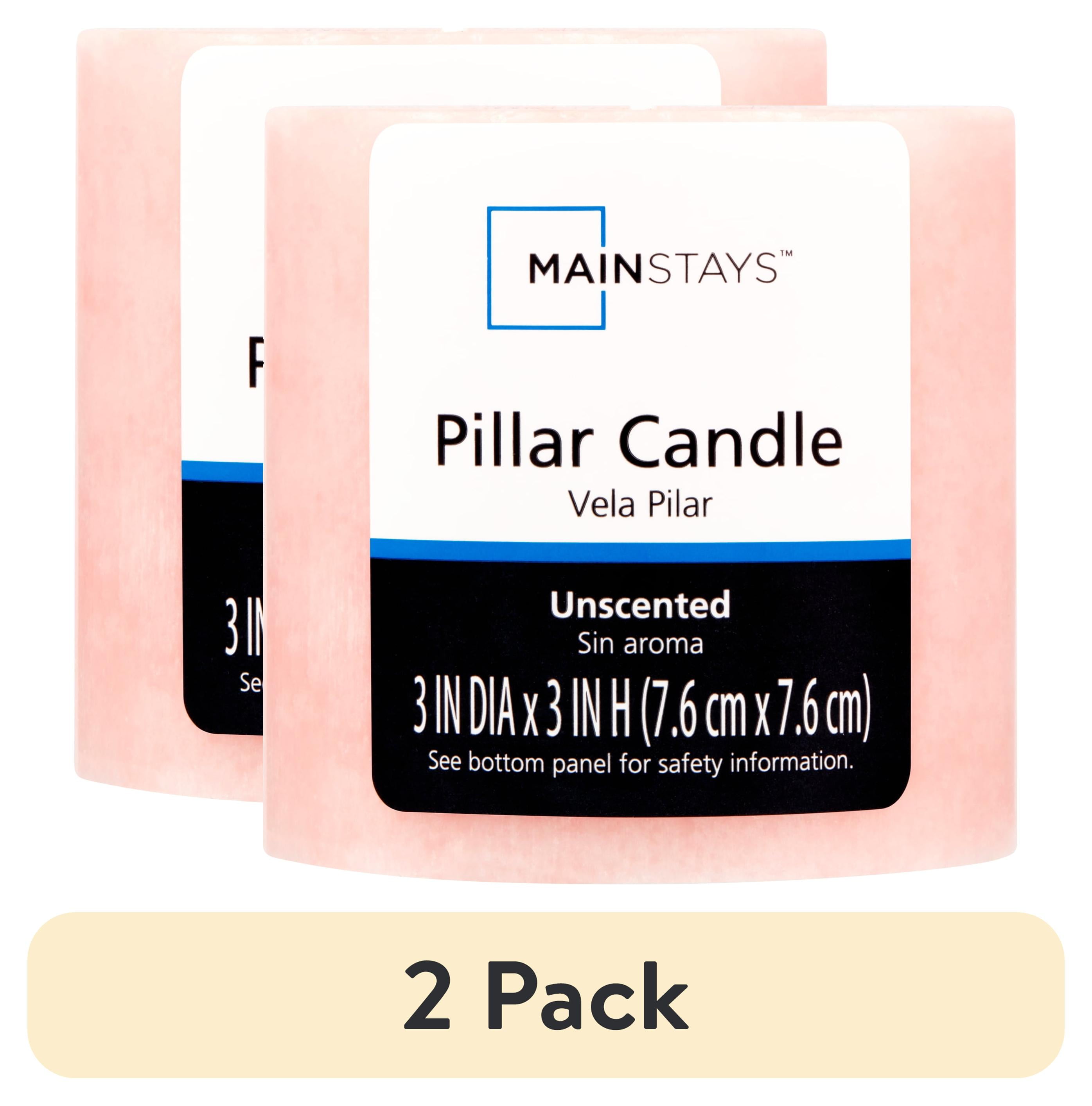 (2 pack) Mainstays Unscented Decorative Mottled Pillar Candles, 3inch wide by 3inch tall, Pink Mottled Color
