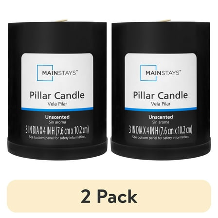 (2 pack) Mainstays Unscented Decorative Pillar Candle 3x4 Black
