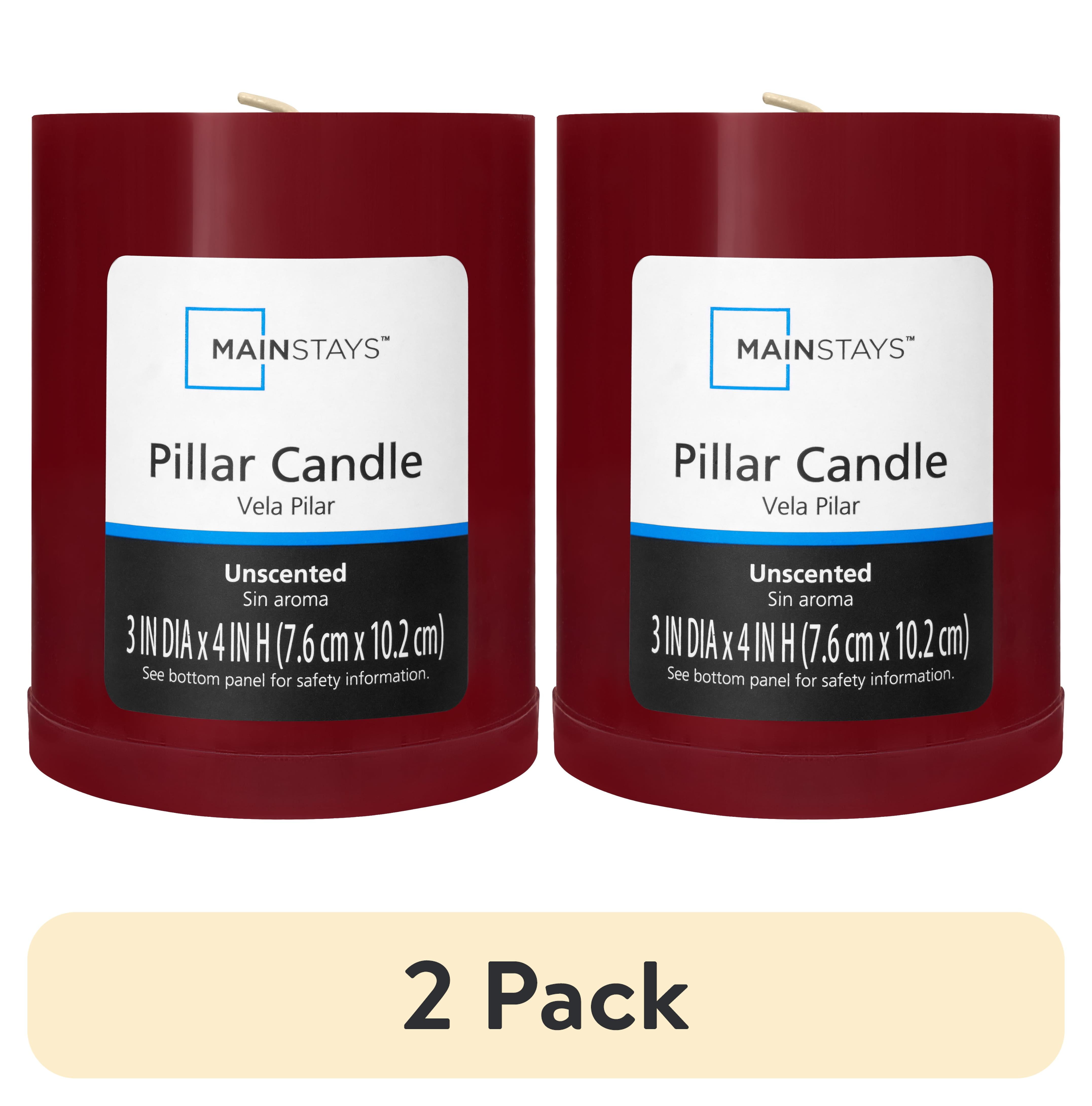 (2 pack) Mainstays Unscented Decorative Pillar Candle, Red, 3" x 3"