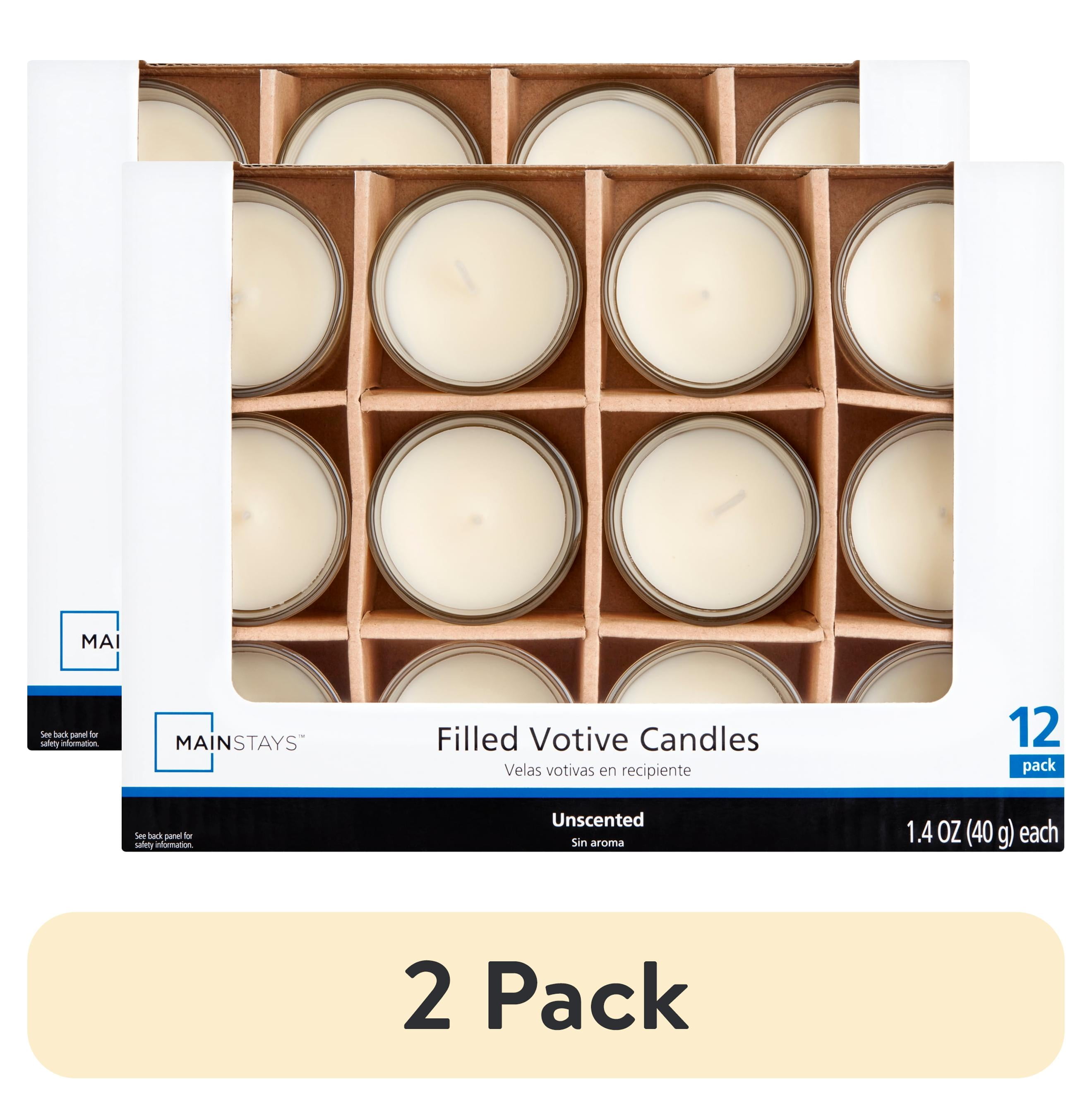 (2 pack) Mainstays Unscented Filled Votive Glass Candles, Ivory, 12-Pack