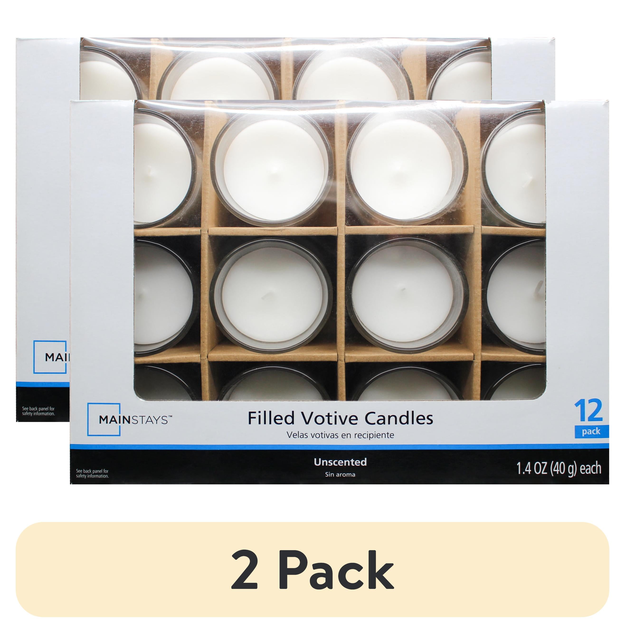 (2 pack) Mainstays Unscented Filled Votive Glass Candles, White, 12-Pack Votive Candles