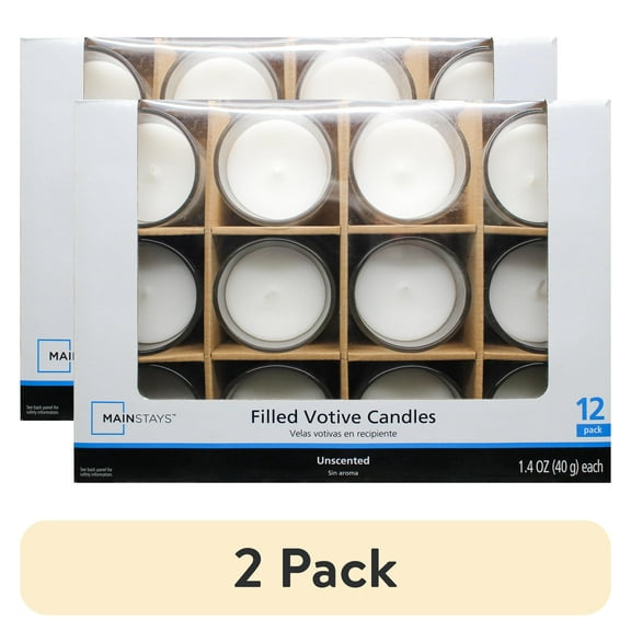 (2 pack) Mainstays Unscented Filled Votive Glass Candles, White, 12-Pack Votive Candles