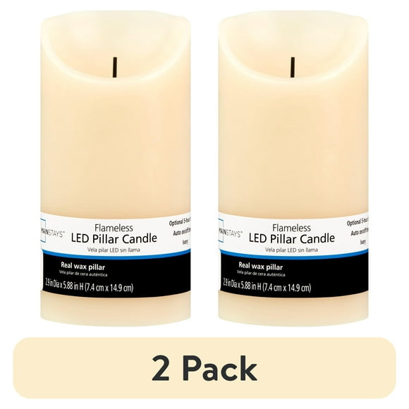(2 pack) Mainstays Unscented Flameless LED Pillar Candle, Ivory, 3 x 6 in