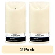 (2 pack) Mainstays Unscented Flameless LED Pillar Candle, Ivory, 4 x 8 in