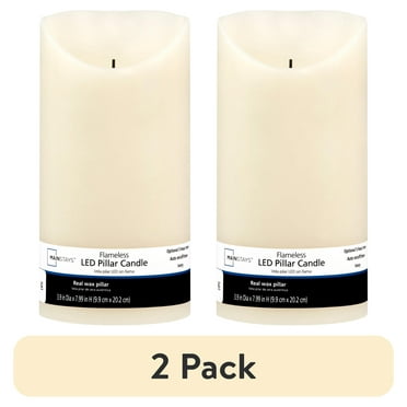 (2 pack) Mainstays Unscented Flameless LED Pillar Candle, Ivory, 4 x 8 in