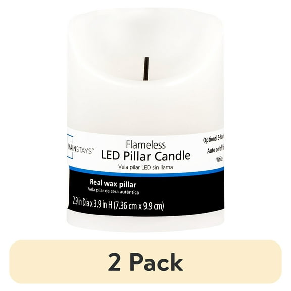 (2 pack) Mainstays Unscented Flameless LED Pillar Candle, White, 3 x 4 in
