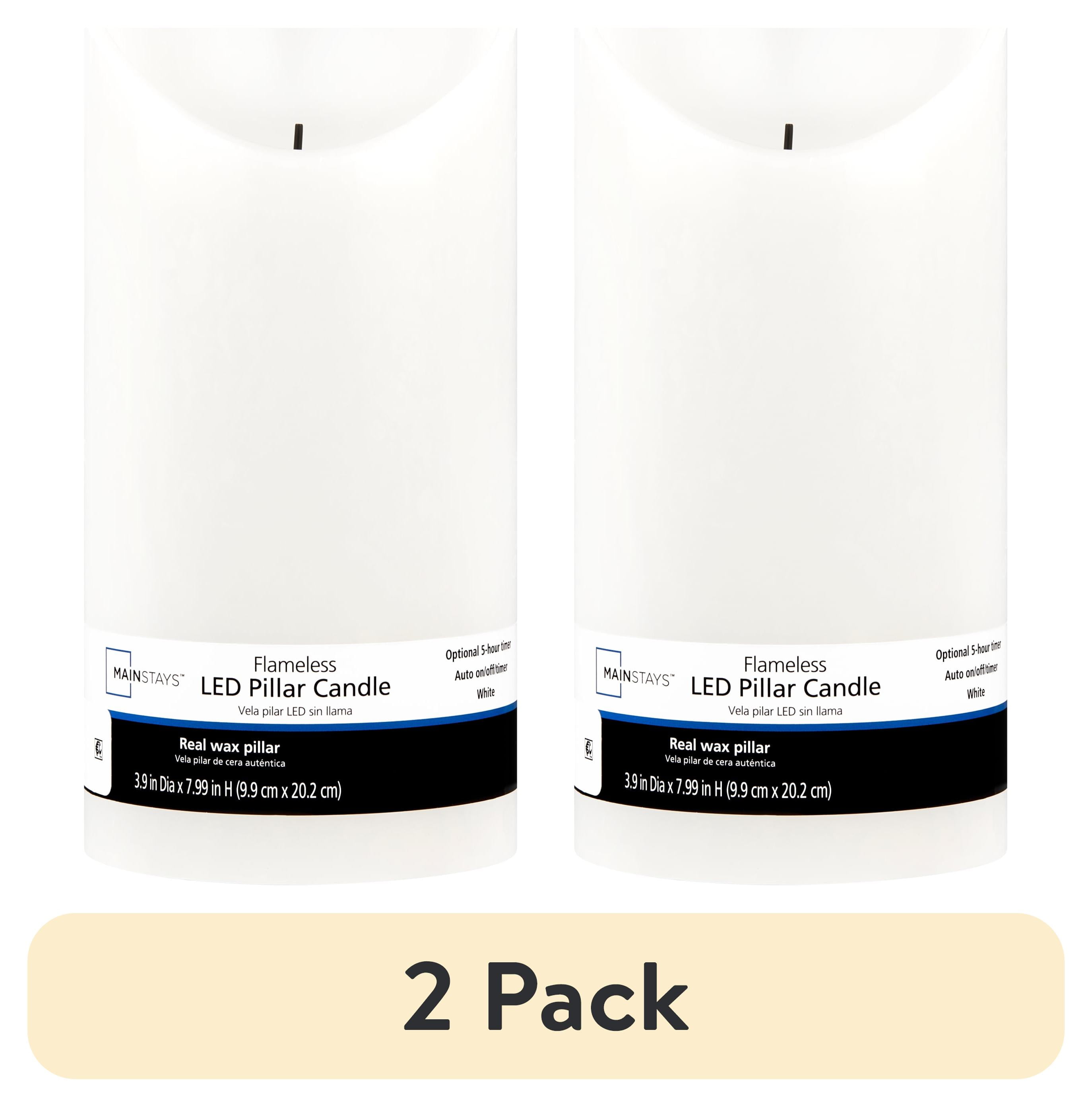 (2 pack) Mainstays Unscented Flameless LED Pillar Candle, White, 4 x 8 in