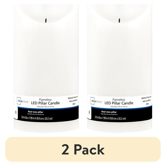 (2 pack) Mainstays Unscented Flameless LED Pillar Candle, White, 4 x 8 in