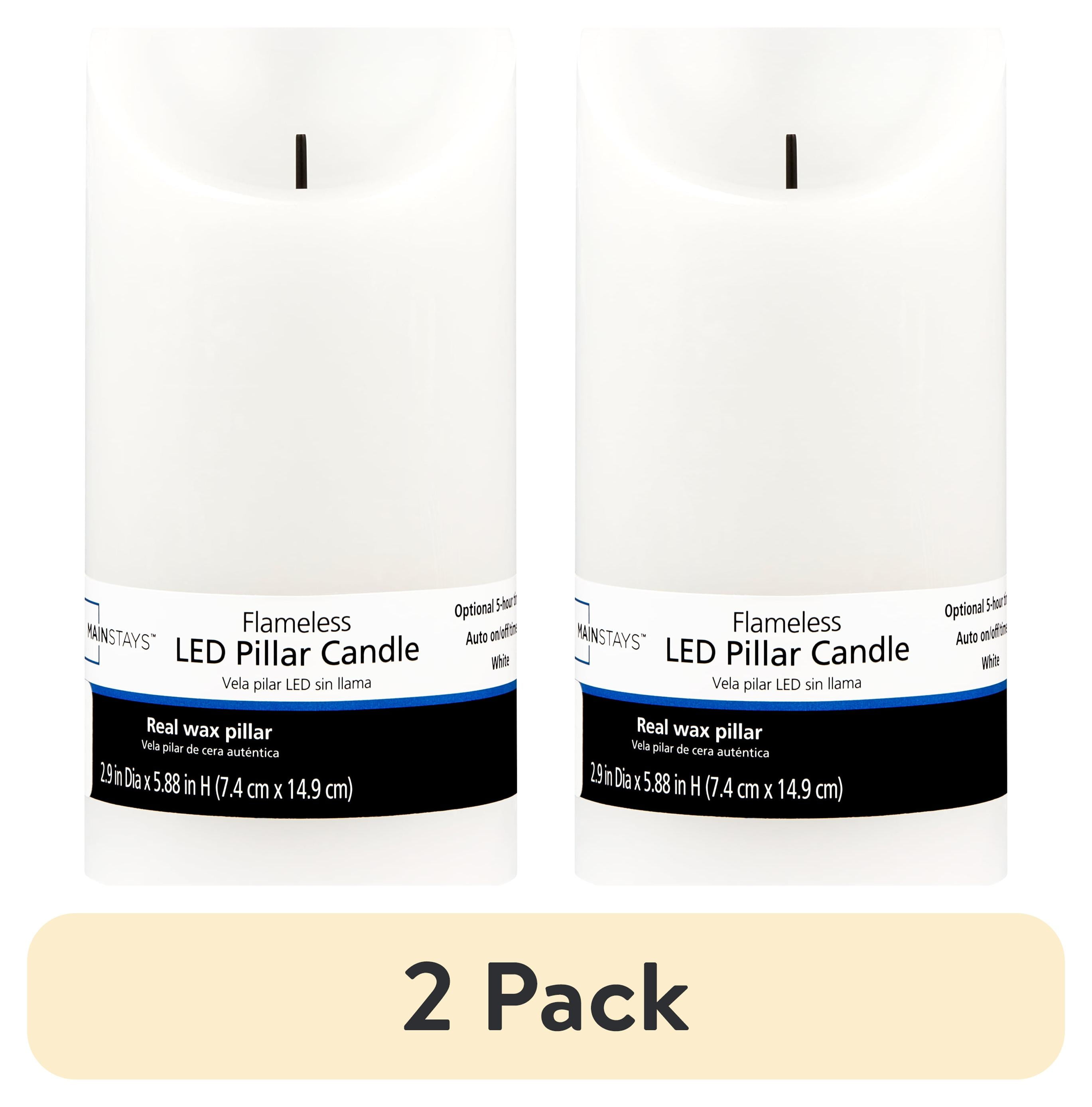 (2 pack) Mainstays Unscented Flameless LED Pillar Candle, White Body, 3 x 6 in