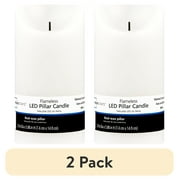 (2 pack) Mainstays Unscented Flameless LED Pillar Candle, White Body, 3 x 6 in