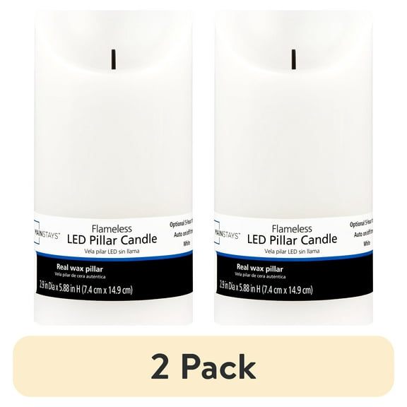 (2 pack) Mainstays Unscented Flameless LED Pillar Candle, White Body, 3 x 6 in