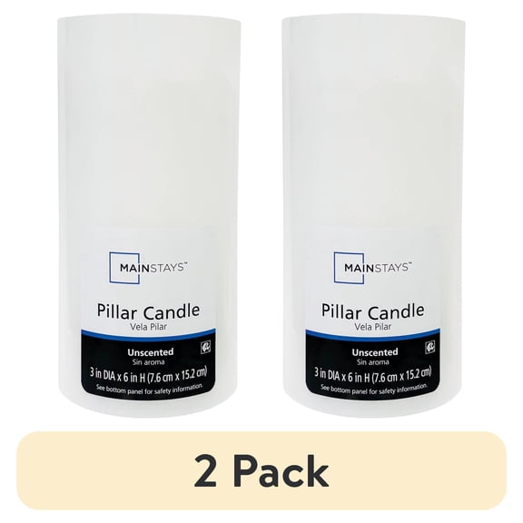 (2 pack) Mainstays Unscented Pillar Candle, 3 x 6 Inches, White