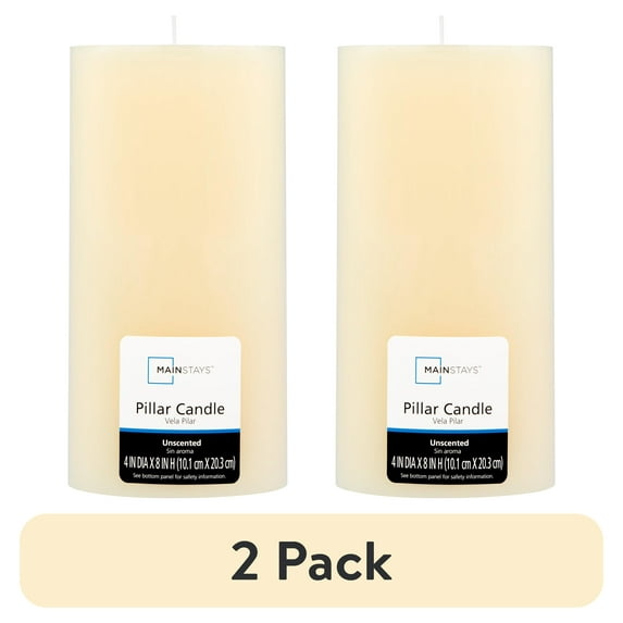 (2 pack) Mainstays Unscented Pillar Candle, 4x8 inches, Ivory
