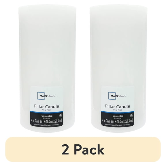 (2 pack) Mainstays Unscented Pillar Candle, 4x8 Inches, White