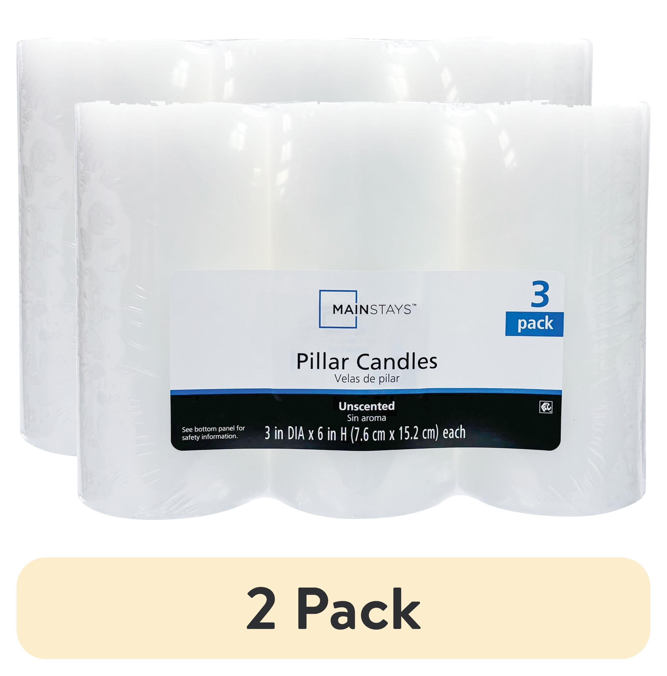 2 pack Mainstays Unscented Pillar Candles, 3Pack, 3x6 Inc