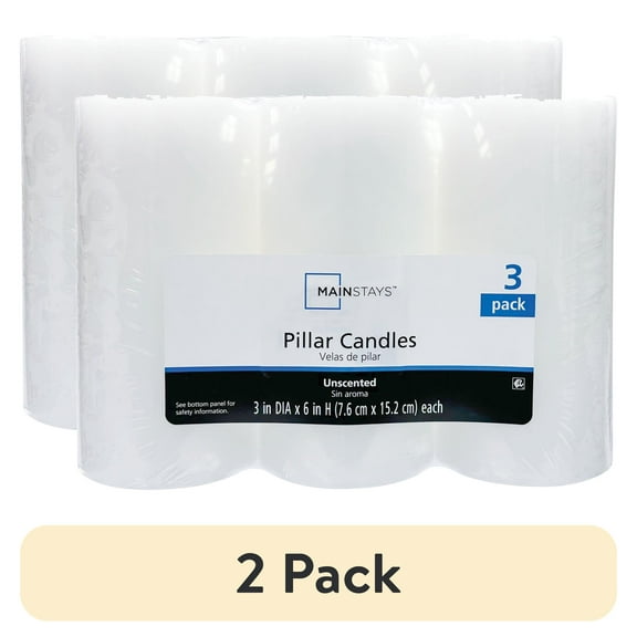 (2 pack) Mainstays Unscented Pillar Candles, 3-Pack, 3x6 Inches, White