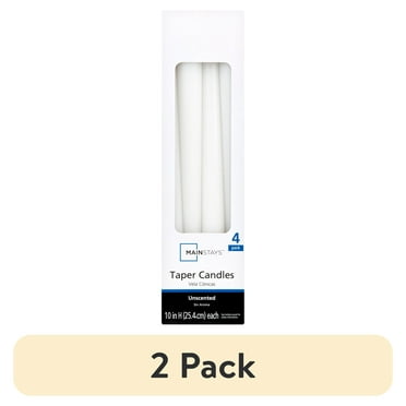 (2 pack) Mainstays Unscented Taper Candle, White, 4-Pack, 10 inches Long