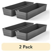 (2 pack) Mainstays Utility Flex Storage Tray Organizer Set, Plastic Drawer Organizer Trays for Kitchen, Desk, Bathroom and Office Drawer Organization, Gray, 2-Pack, 5" x 15"