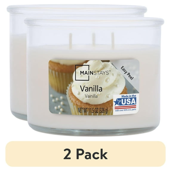 (2 pack) Mainstays Vanilla Scented 3-Wick Glass Jar Candle, 11.5 oz