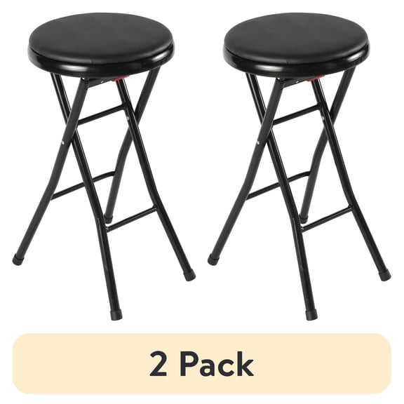 (2 pack) Mainstays Vinyl Padded Folding Counter Stool, Black (Set of 2)