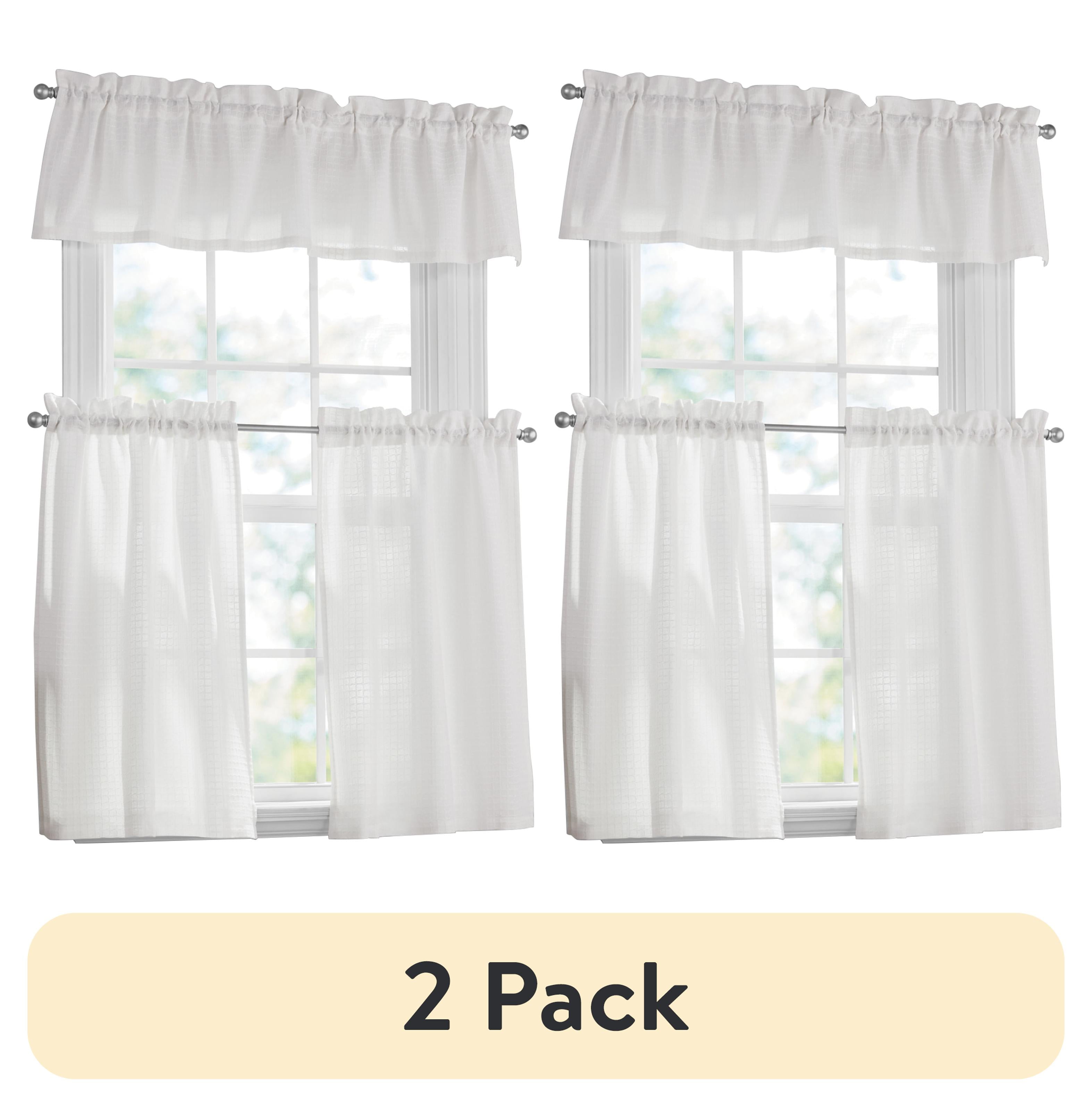 (2 pack) Mainstays Waffle Weave Tiers and Valance, Set of 3, Arctic White, 56" W x 36" L
